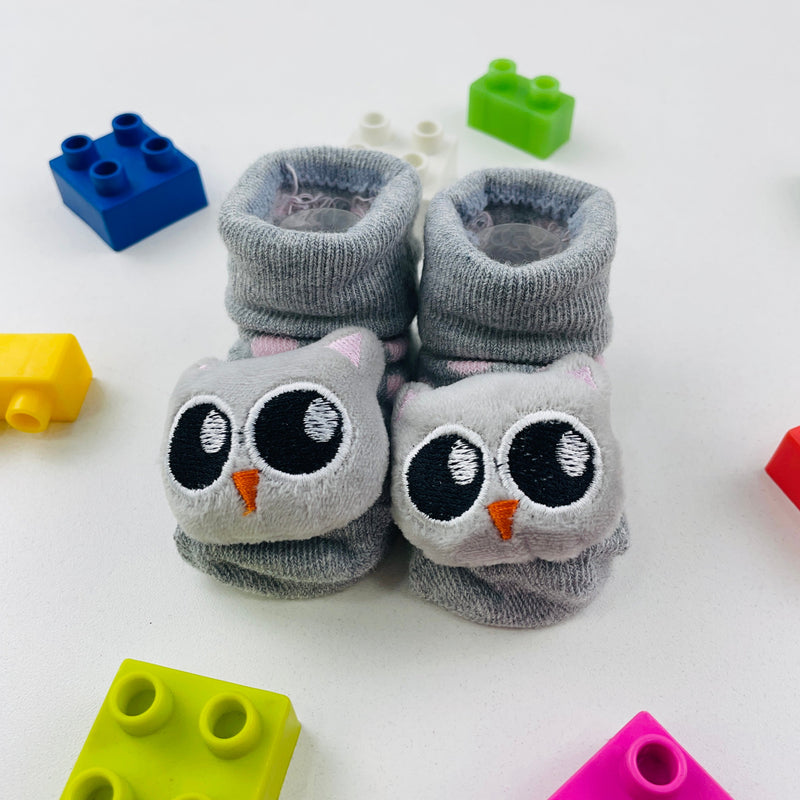 Meia Bichinhos Plin Baby Coruja Antiderrapante - Cinza