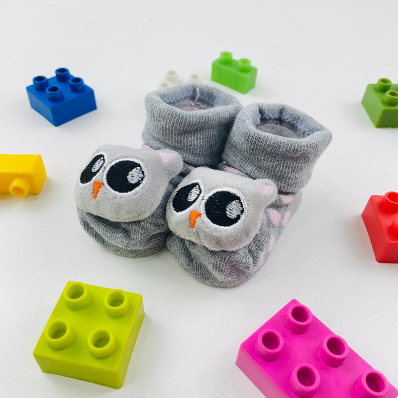 Meia Bichinhos Plin Baby Coruja Antiderrapante - Cinza