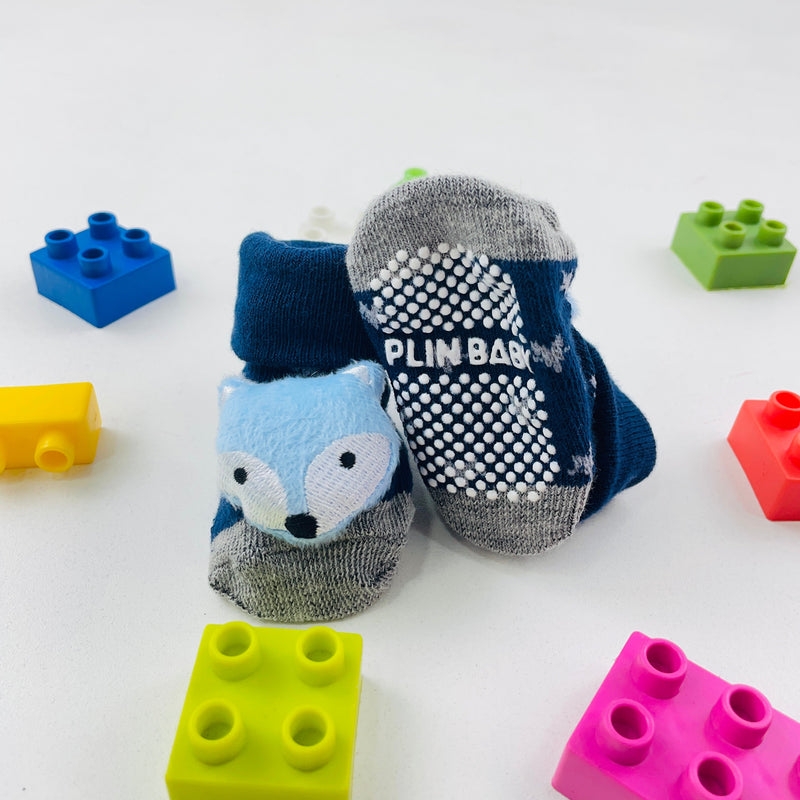 Meia Bichinhos Plin Baby Raposa Antiderrapante - Marinho