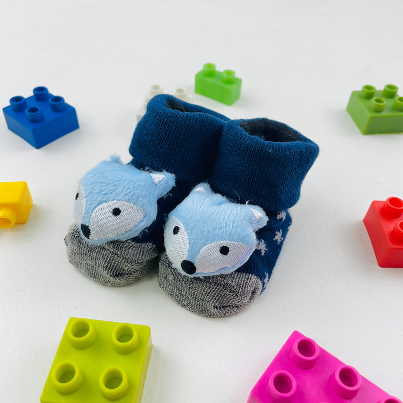 Meia Bichinhos Plin Baby Raposa Antiderrapante - Marinho