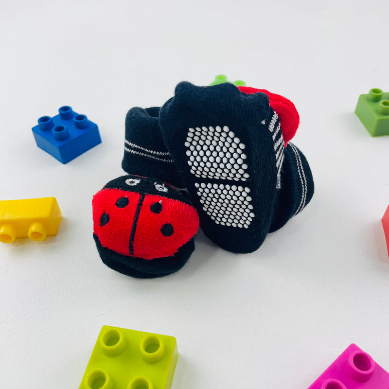 Meia Bichinhos Plin Baby Joaninha Antiderrapante - Preto