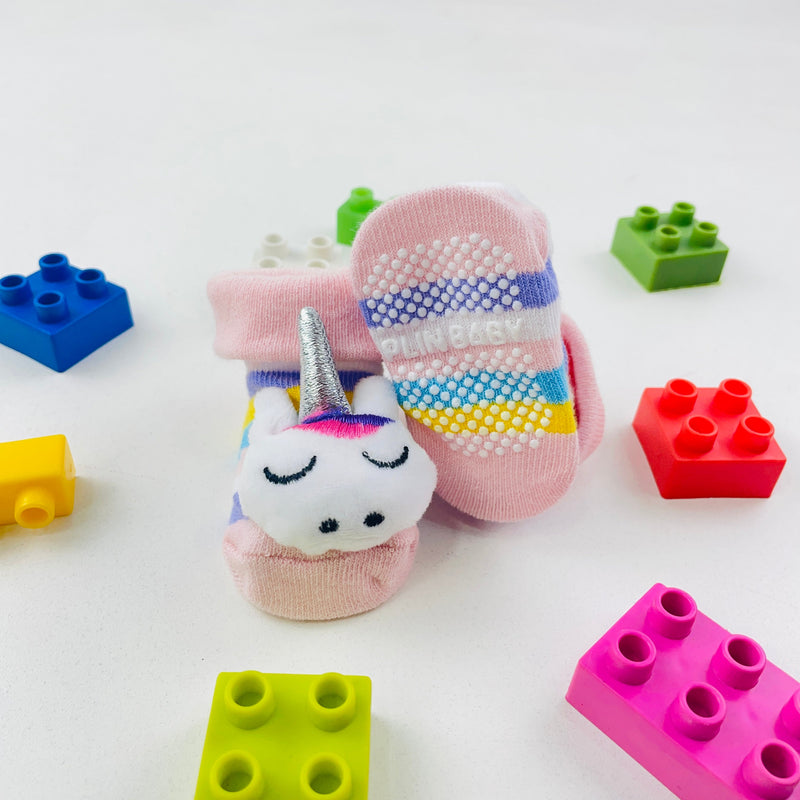 Meia Bichinhos Plin Baby Unicornio Antiderrapante - Rosa