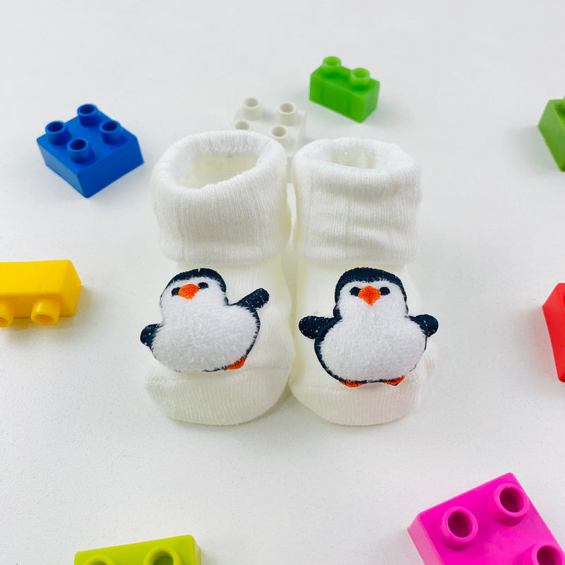 Meia Bichinhos Plin Baby Pinguim Antiderrapante - Branco