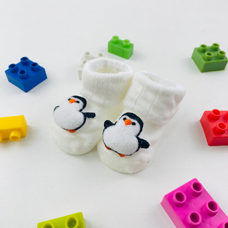 Meia Bichinhos Plin Baby Pinguim Antiderrapante - Branco