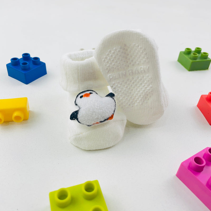 Meia Bichinhos Plin Baby Pinguim Antiderrapante - Branco
