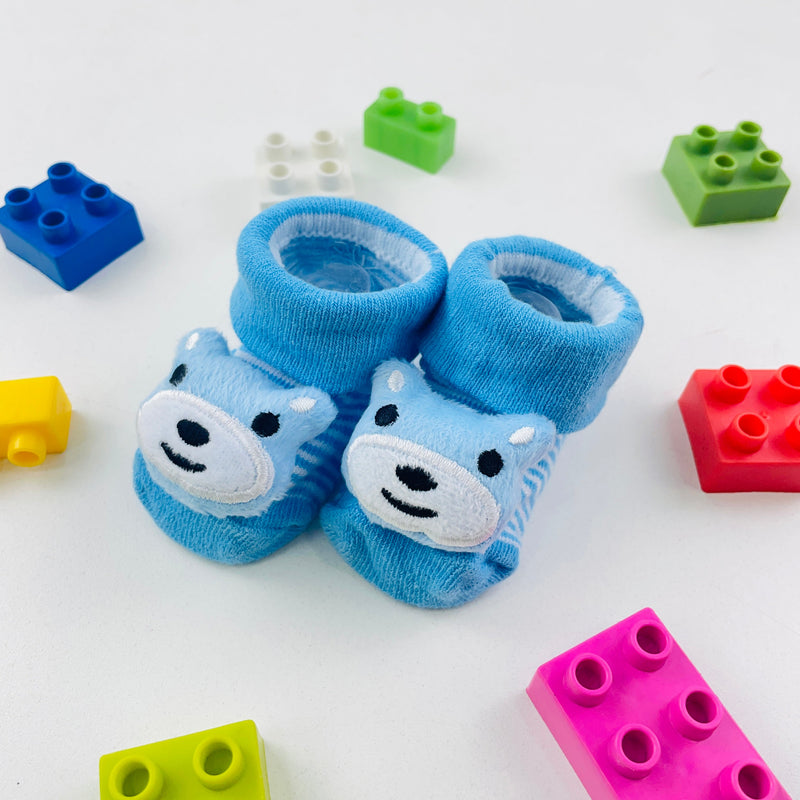 Meia Bichinhos Plin Baby Baby Urso Listras Antiderrapante - Azul