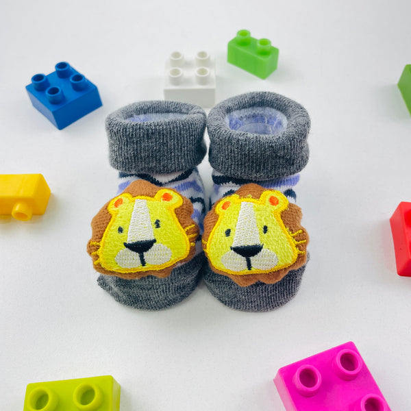 Meia Bichinhos Plin Baby Leão Antiderrapante - Cinza