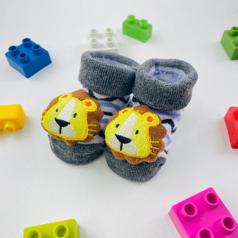 Meia Bichinhos Plin Baby Leão Antiderrapante - Cinza