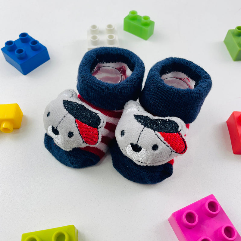 Meia Bichinhos Plin Baby Urso De Bone Antiderrapante - Marinho