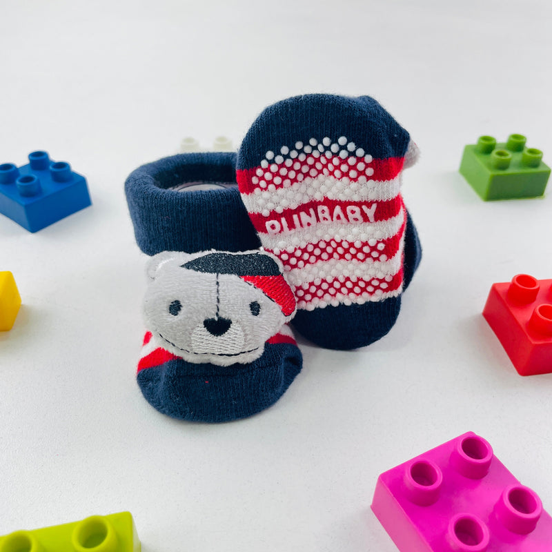 Meia Bichinhos Plin Baby Urso De Bone Antiderrapante - Marinho