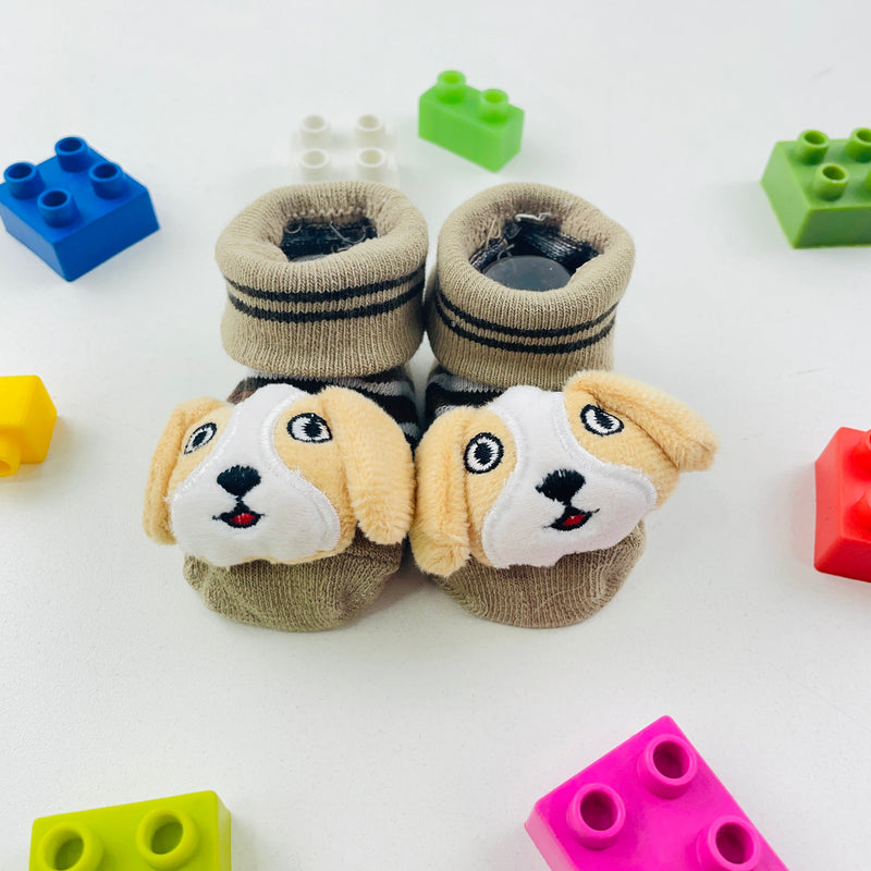 Meia Bichinhos Plin Baby Cachorro Antiderrapante - Bege