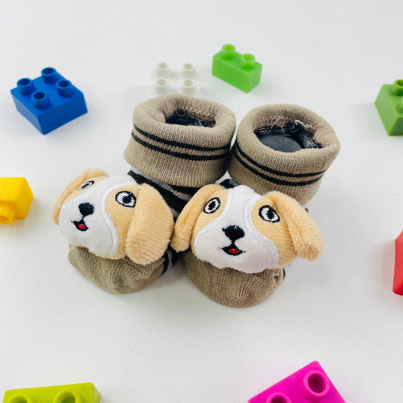 Meia Bichinhos Plin Baby Cachorro Antiderrapante - Bege