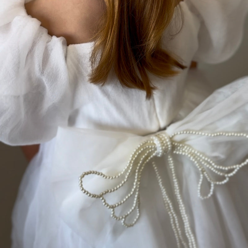 Vestido Infantil Bufante Branco com Pérolas