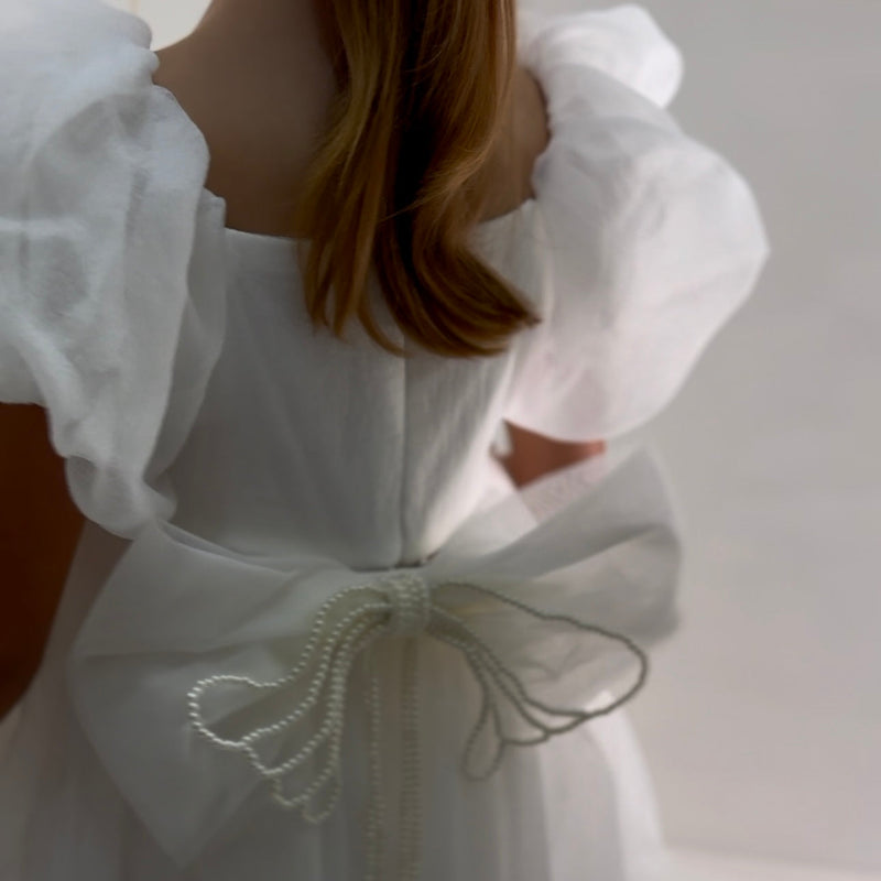 Vestido Infantil Bufante Branco com Pérolas