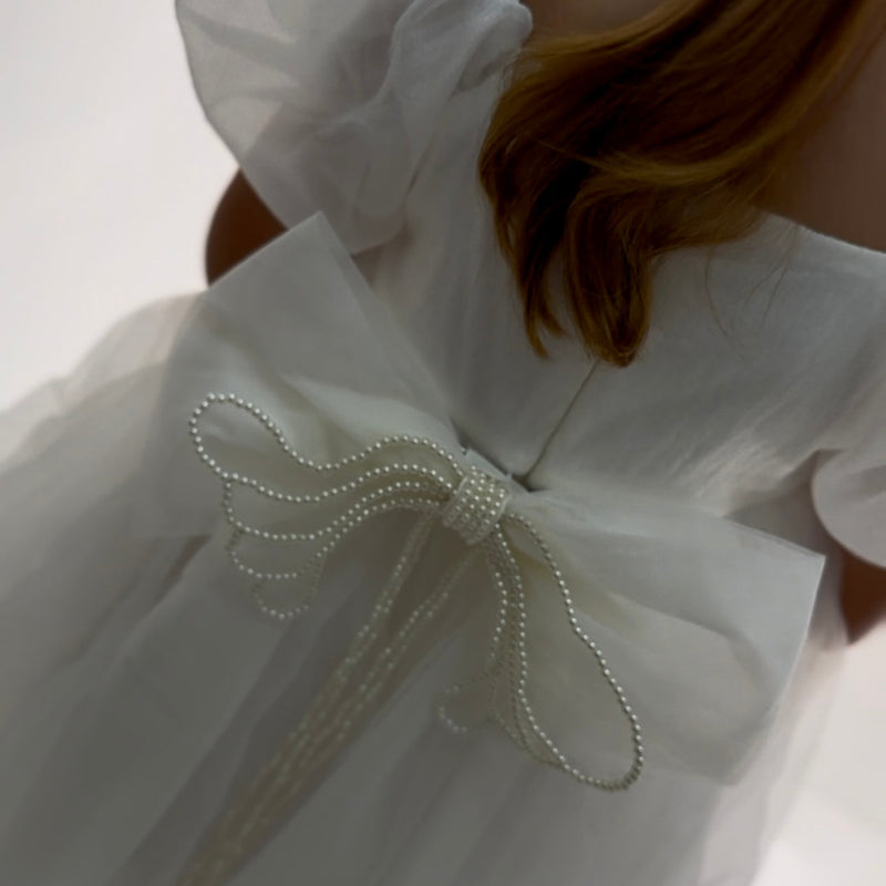 Vestido Infantil Bufante Branco com Pérolas