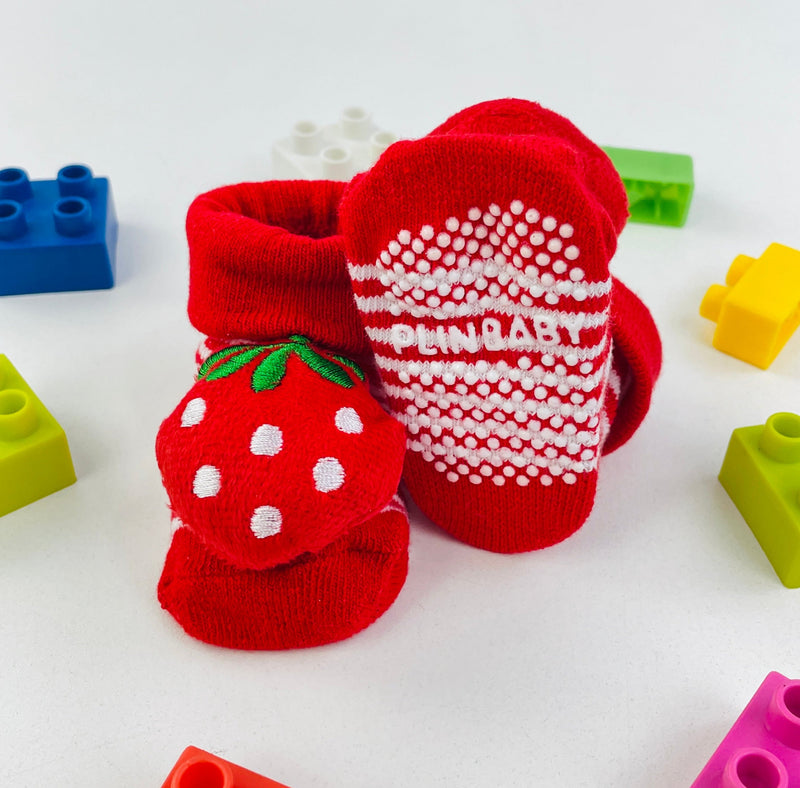 Meia Bichinhos Plin Baby Morango Do Amor Antiderrapante - Vermelha