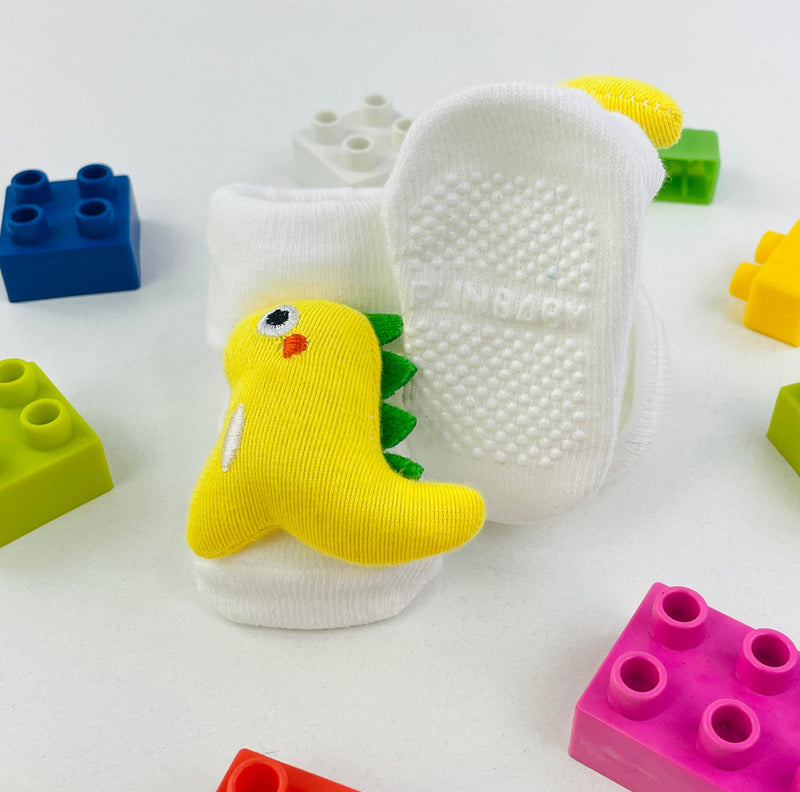 Meia Bichinhos Plin Baby Dino Antiderrapante - Amarelo