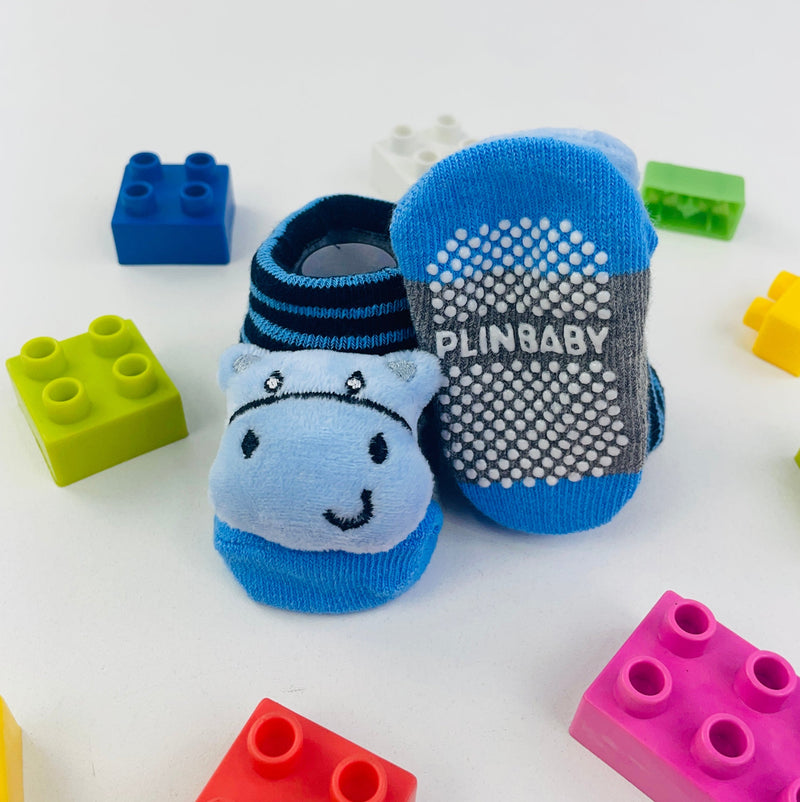 Meia Bichinhos Plin Baby Hipopotamo Antiderrapante - Azul