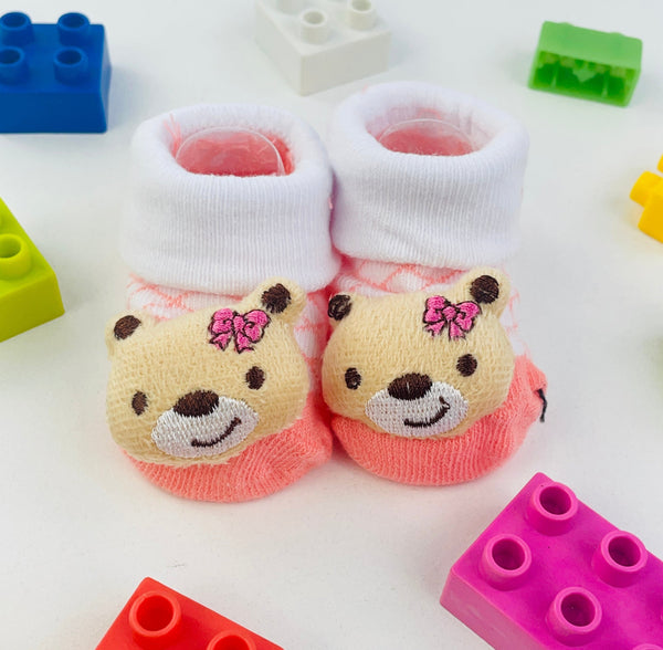 Meia Bichinhos Plin Baby Ursa De Lacinho Antiderrapante - Salmão