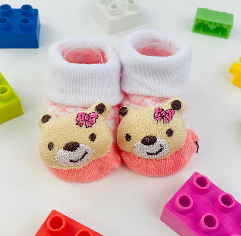 Meia Bichinhos Plin Baby Ursa De Lacinho Antiderrapante - Salmão