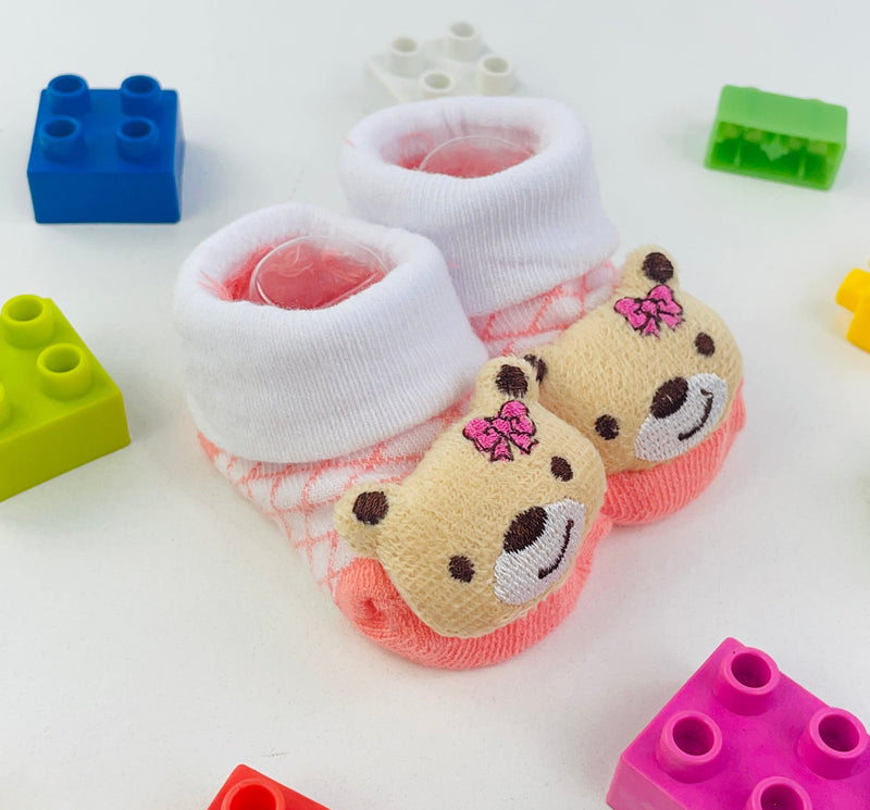 Meia Bichinhos Plin Baby Ursa De Lacinho Antiderrapante - Salmão