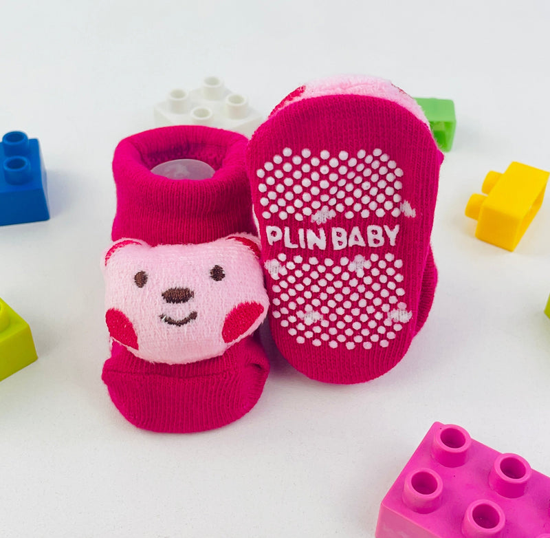 Meia Bichinhos Plin Baby Ursinha Antiderrapante - Pink