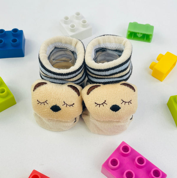Meia Bichinhos Plin Baby Ursinho Antiderrapante - Bege