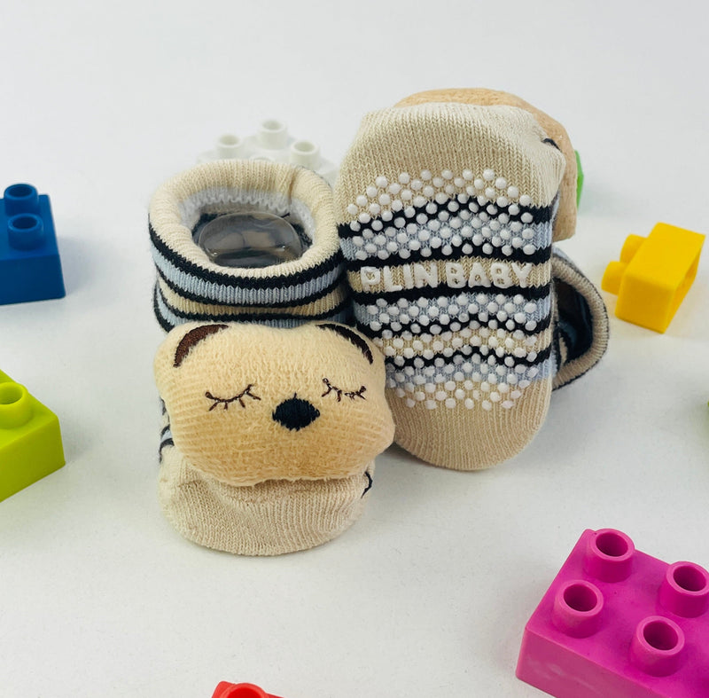 Meia Bichinhos Plin Baby Ursinho Antiderrapante - Bege