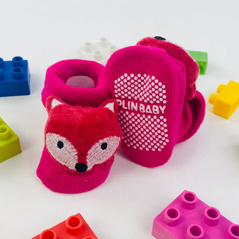 Meia Bichinhos Plin Baby Raposa Antiderrapante - Pink