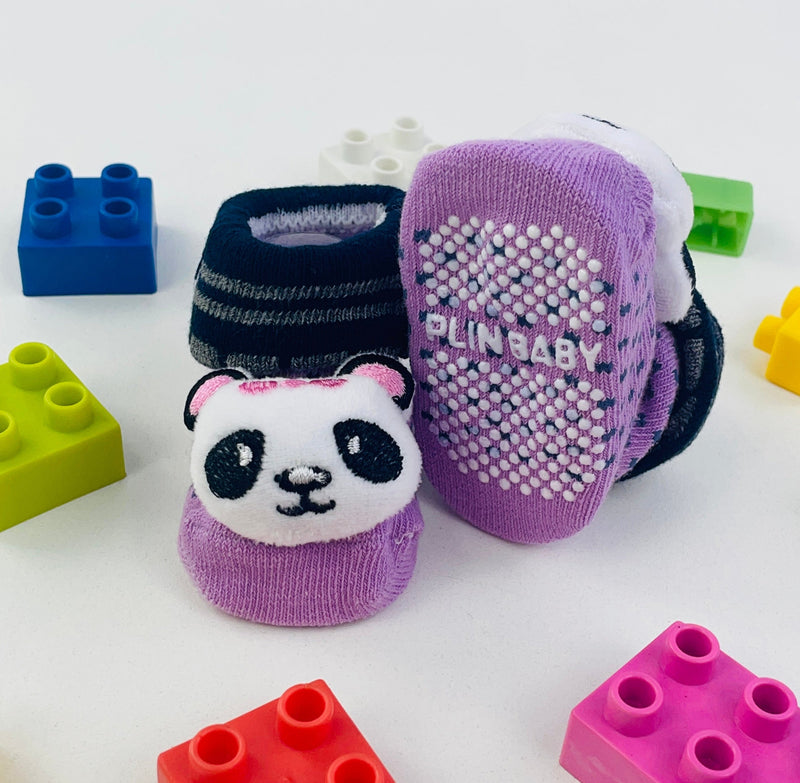 Meia Bichinhos Plin Baby Pandinha Antiderrapante -Lilas