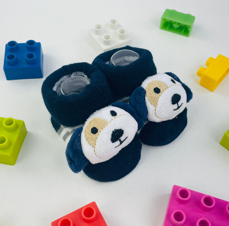 Meia Bichinhos Plin Baby Cachorro Listras Antiderrapante - Marinho