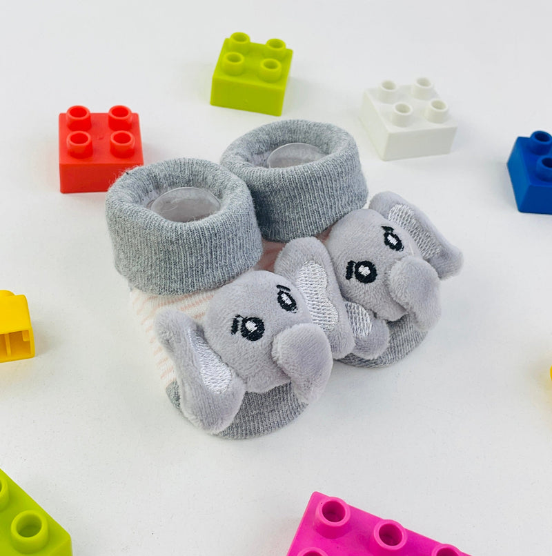 Meia Bichinhos Plin Baby Elefante Listras Antiderrapante - Rosa