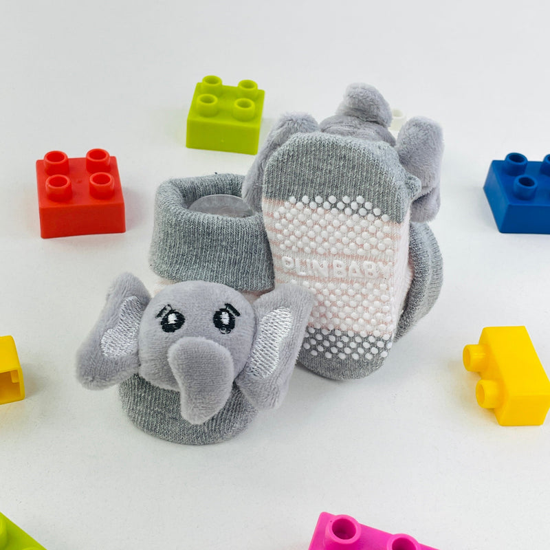 Meia Bichinhos Plin Baby Elefante Listras Antiderrapante - Rosa