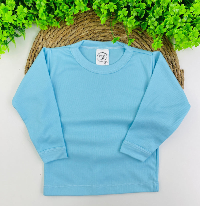 Camiseta Manga Longa Mafessoni Canelada Azul