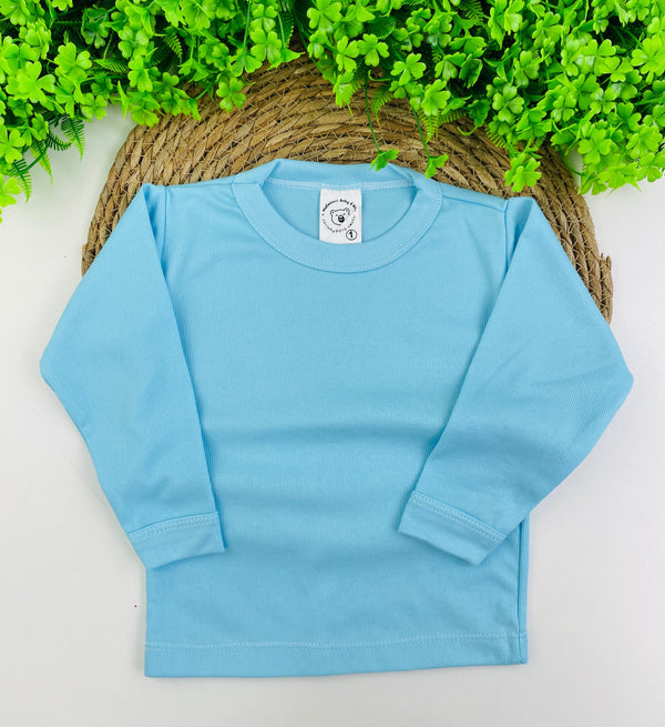 Camiseta Manga Longa Mafessoni Canelada Azul Celeste