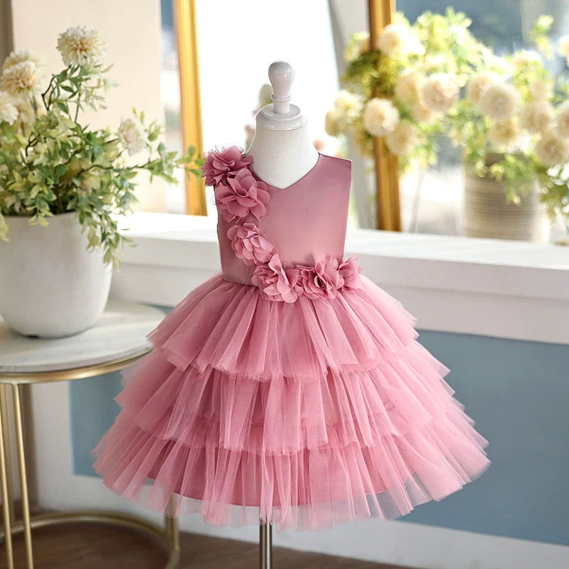 Vestido De Festa Florzinhas e Camadas de Tule