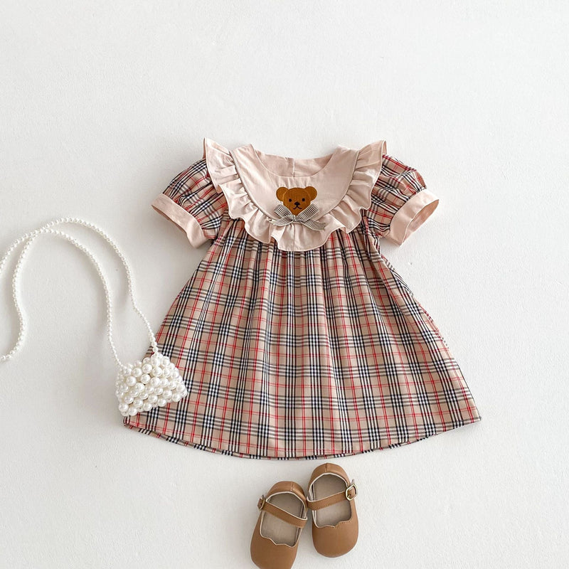 Vestido Infantil Xadrez Ursinho