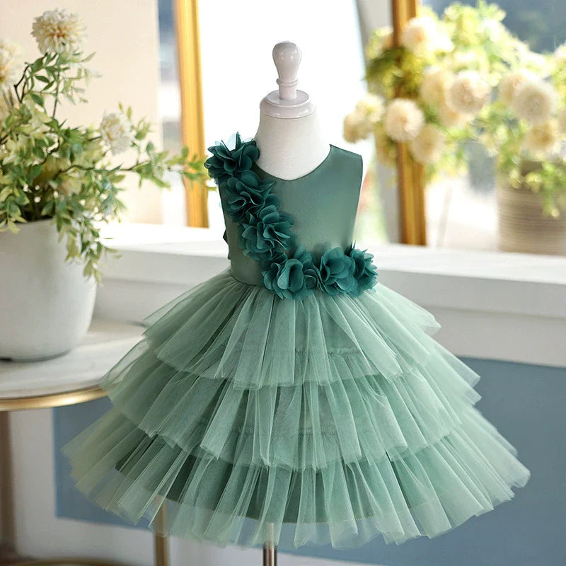 Vestido De Festa Florzinhas e Camadas de Tule