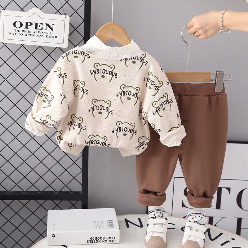 Conjunto Infantil Masculino 3 Peças Ursinho e Carrinho