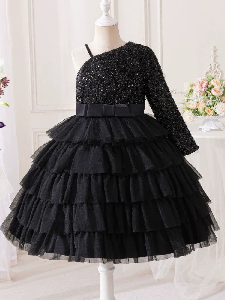 Vestido Infantil Preto Brilhante