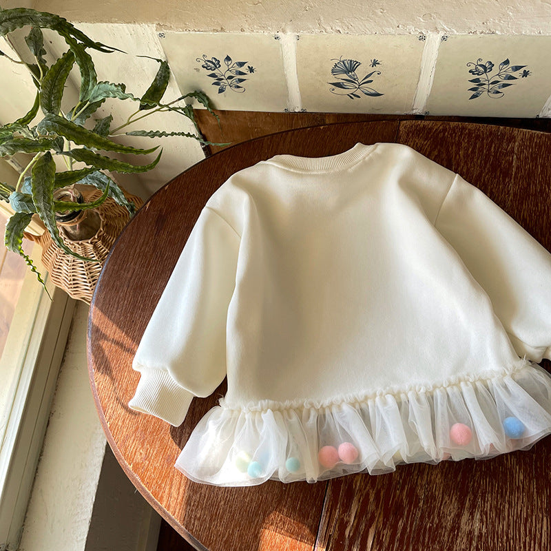 Vestido Infantil Ursinho com Pompom Colorido