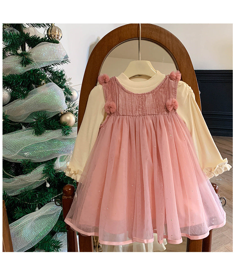 Conjunto Infantil Vestido Rosa Pompomzinho + Blusa