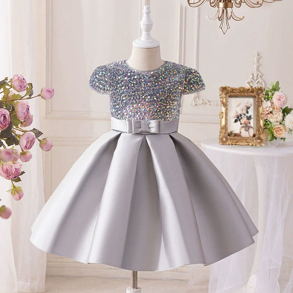 Vestido Infantil Prata Brilhante