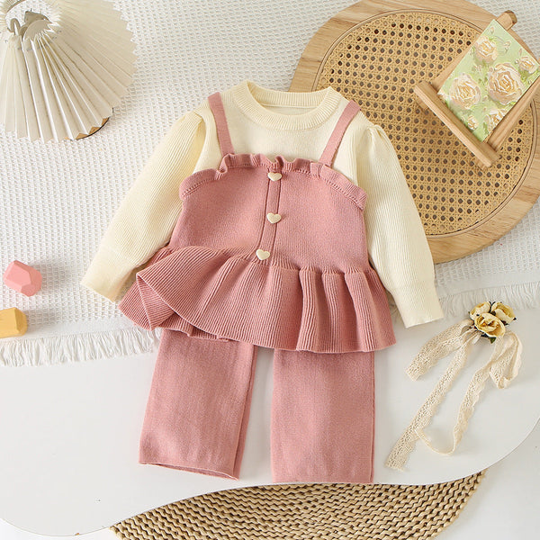 Conjunto Infantil Feminino Tricô Coraçõeszinhos