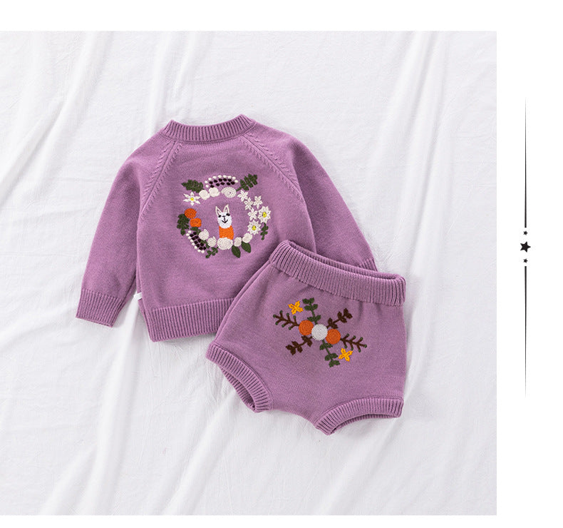 Conjunto Infantil Feminino Tricô Florzinhas