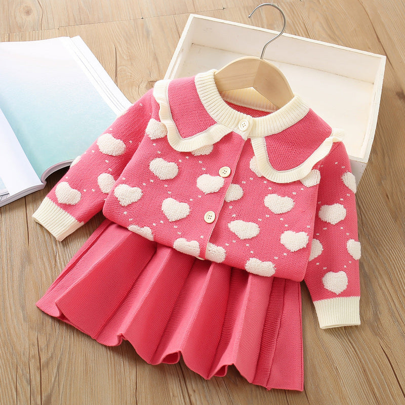Conjunto Infantil Tricô Corações