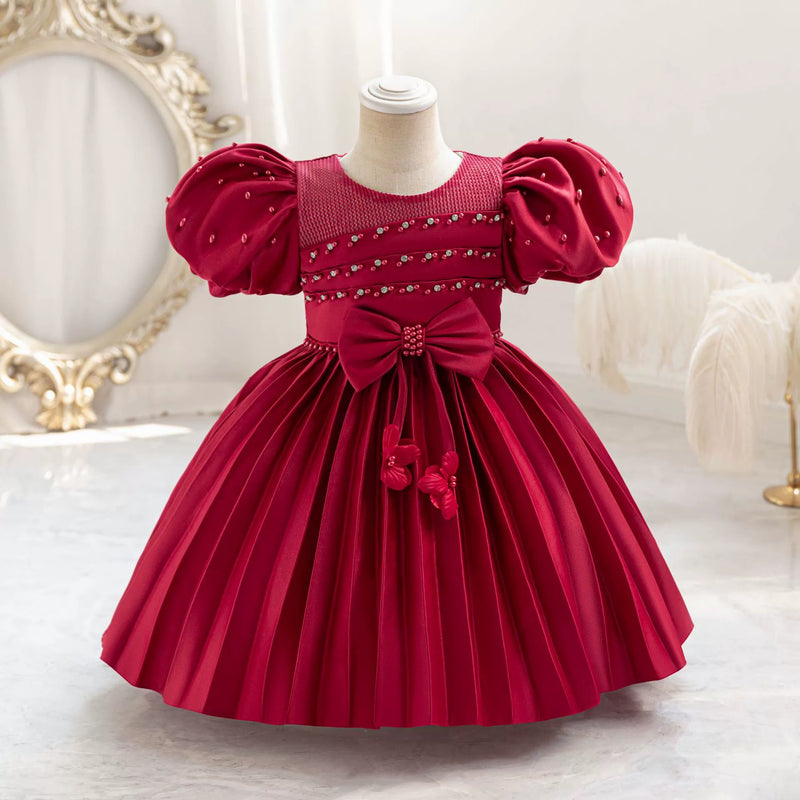 Vestido Infantil De Festa Com Pérolas e Laço