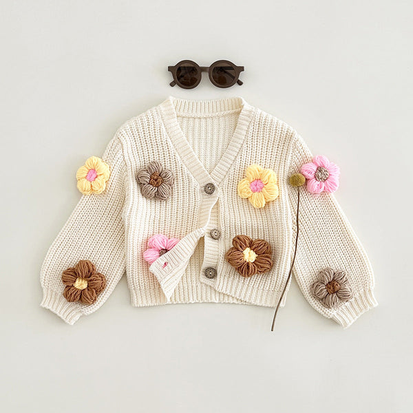 Casaco Infantil Feminino Tricô Florzinhas