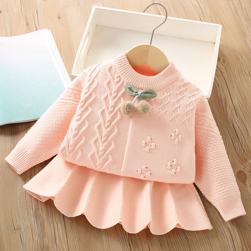 Conjunto Infantil Feminino Tricô Moussi Cerejinha