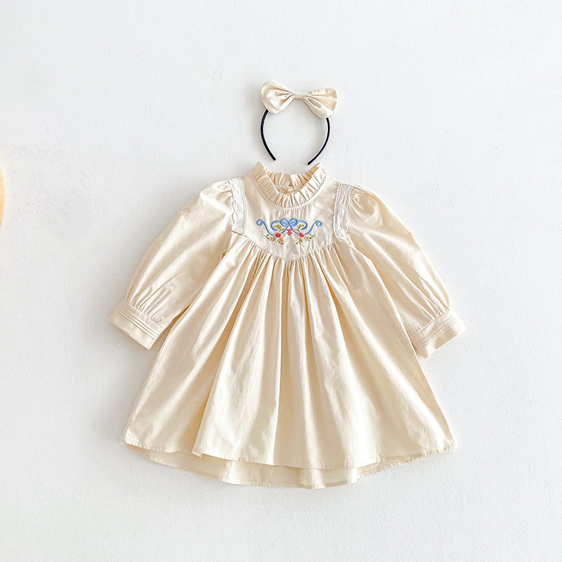 Body/ Vestido Infantil Bege Bordadinho